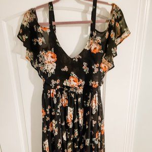 Black floral chiffon dress